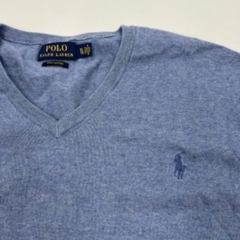 Polo Ralph Lauren Mens XL Blue Pima Cotton V-Neck Sweater Long Sleeve Pony Logo